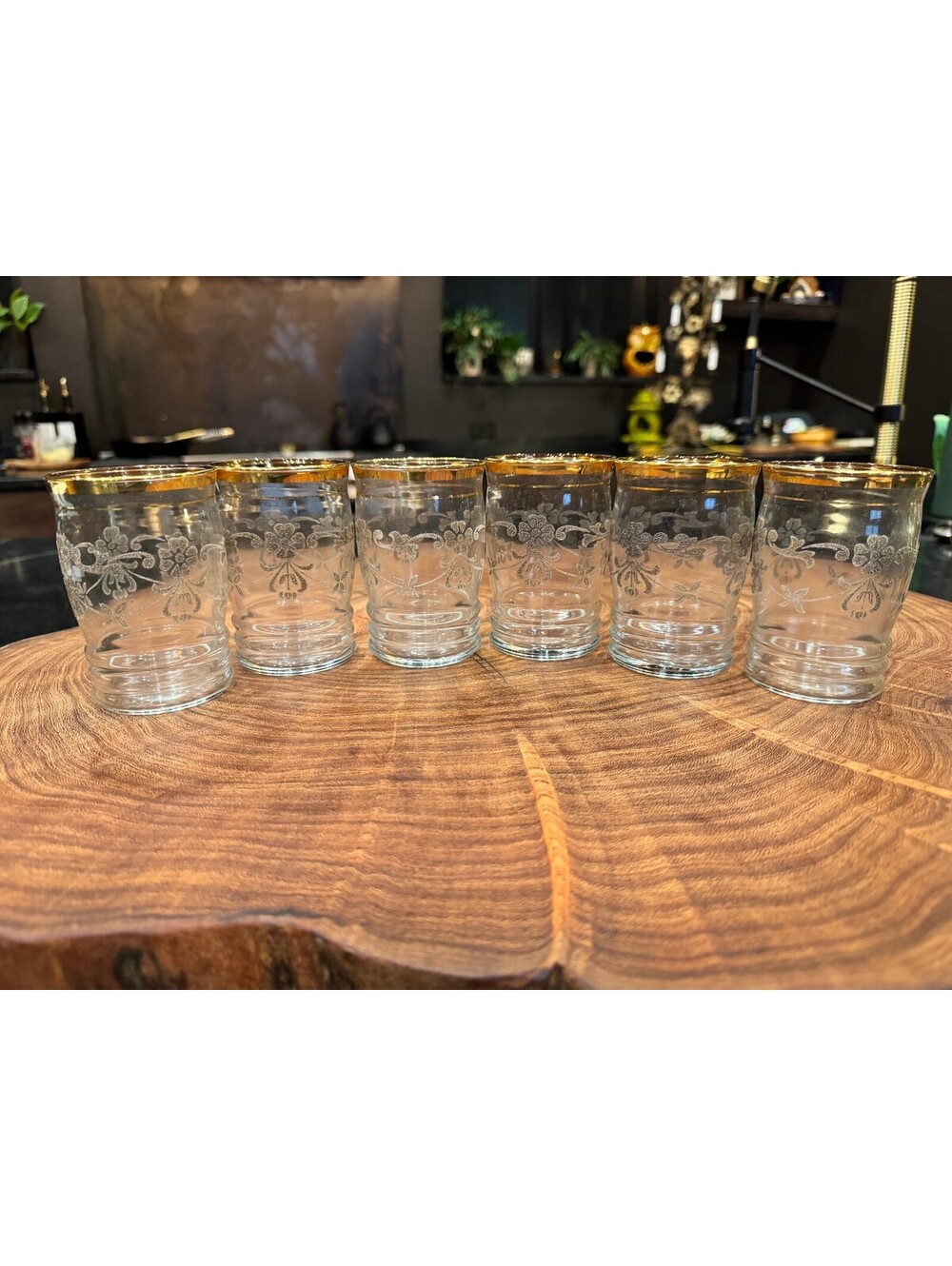 Vintage Bartlett-Collins Frosted Floral & Gold Rim Tumblers - Set of 6